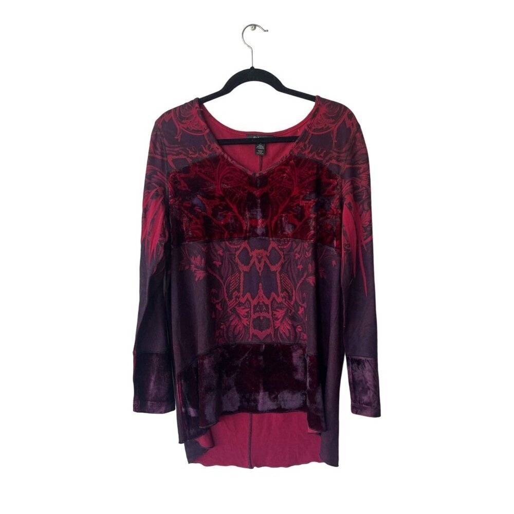 Style & Co Velvet Burnout Top Size‎ L Vampy Witchy Patchwork Whimsigoth